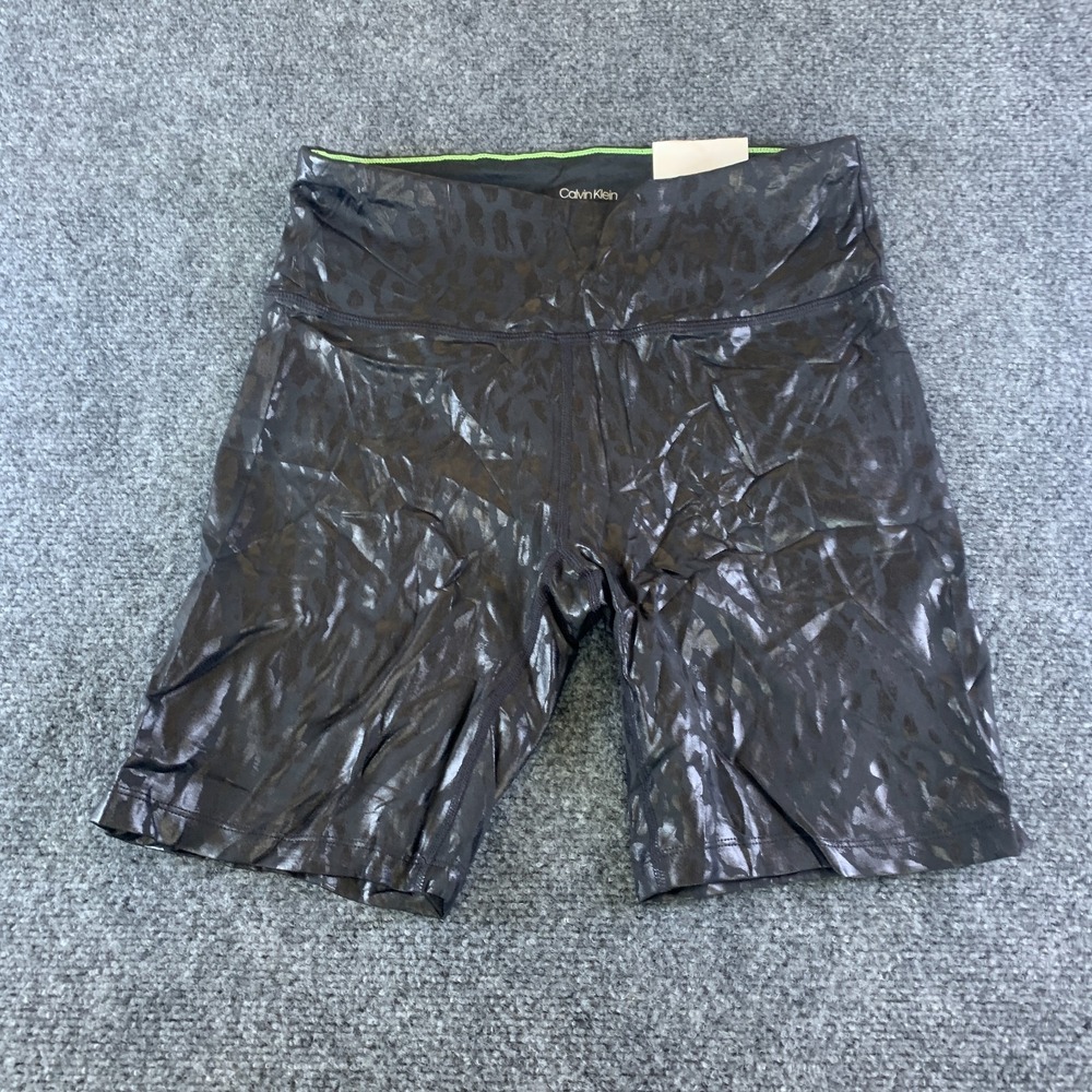 Calvin Klein Performance Wick Shorts Womens Medium Black Animal Print High Waist
